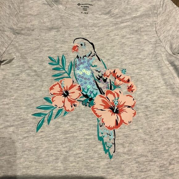 Members Mark My Favorite T-Shirt Gray T-Shirt with Parrot and Floral Design - Picture 2 of 2